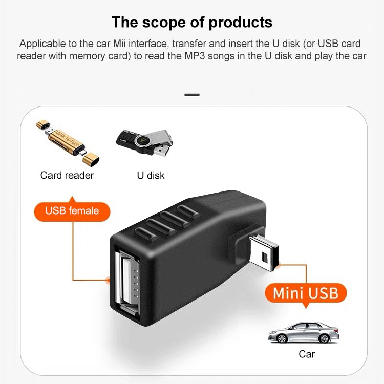 90 องศา Mini USB ชายกับอะแดปเตอร์ USB 2.0 AF, 90 Degree Up Angled, 90 Degree Down Angled