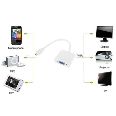 22 ซม.Full HD 1080P Micro HDMI ชายไป VGA หญิงสายอะแดปเตอร์วิดีโอพร้อมสายสัญญาณเสียง, Micro HDMI