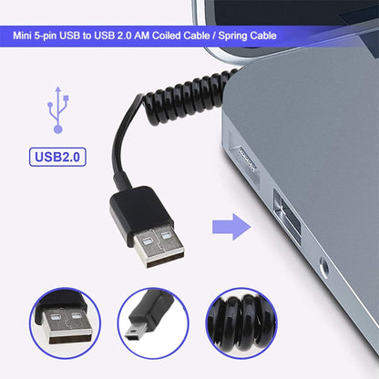 มินิ 5 พิน USB เป็น USB 2.0 AM สายเคเบิลขด / สายสปริง ความยาว: 25 ซม. (สามารถขยายได้สูงสุด 80 ซม.), Mini USB to USB AM, Length: 80cm