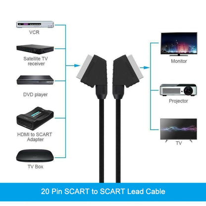 สาย SCART ถึง SCART 20 พินสำหรับ DVD/HDTV/AV/TV ความยาวสายเคเบิล: 1.5 ม., 1.5m