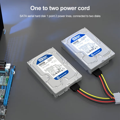 2 x 15 Pin to 4 Pin Serial SATA Power Adapter Cable, ความยาว: 18 ซม, Material: Aluminium + Magnesium, Material: Copper