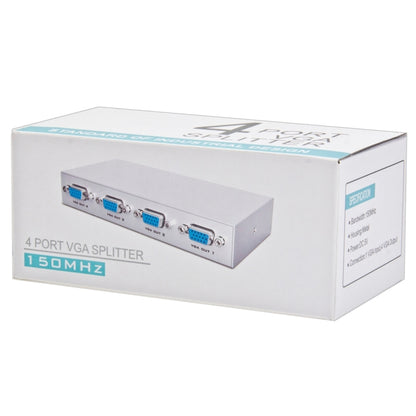 4 พอร์ต 150MHz VGA Splitter (1 อินพุต VGA, 4 เอาต์พุต VGA), 4 Ports Splitter Silver