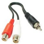 2 RCA AV Female ถึง 1 RCA Male Y Splitter สายวิดีโออะแดปเตอร์, ความยาว: 26.5 ซม, 1 RCA Male to 2 RCA Female