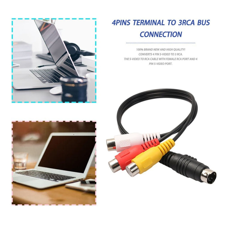 S-Video TV 4 พินเป็นตัวแปลง RCA อะแดปเตอร์สายเคเบิล AV ตัวเมีย ความยาว: 20 ซม, S-Video to AV 3RCA Female