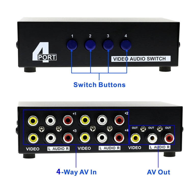 4 พอร์ตอินพุต 1 เอาต์พุตวิดีโอเสียง AV RCA สวิตช์กล่อง, 4 Input 1 Output-