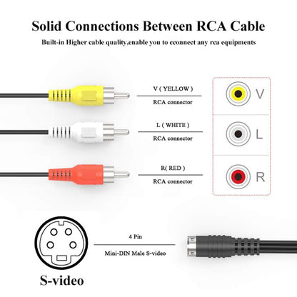4 พิน S-Video ถึง 3 RCA AV TV อะแดปเตอร์แปลงสายเคเบิลชาย, ความยาว: 1.5 ม, S-Video to AV 3RCA Male
