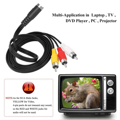 4 พิน S-Video ถึง 3 RCA AV TV อะแดปเตอร์แปลงสายเคเบิลชาย, ความยาว: 1.5 ม, S-Video to AV 3RCA Male