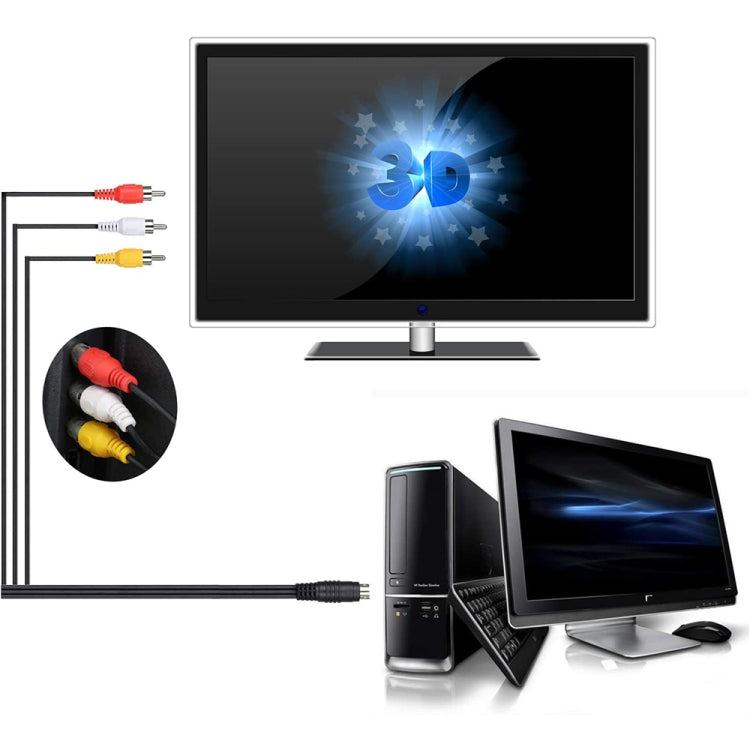 4 พิน S-Video ถึง 3 RCA AV TV อะแดปเตอร์แปลงสายเคเบิลชาย, ความยาว: 1.5 ม, S-Video to AV 3RCA Male