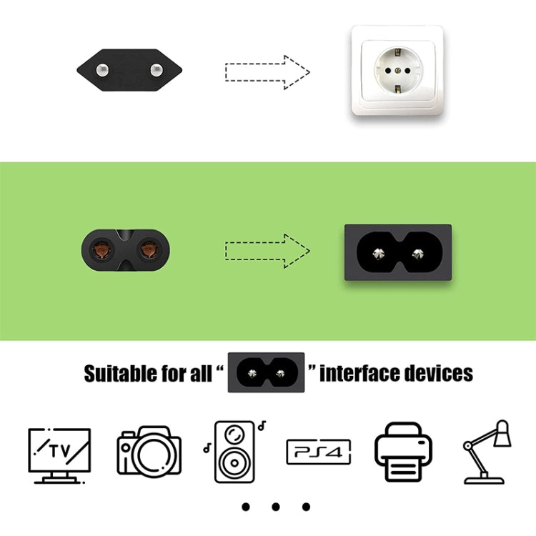 สายไฟ AC โน้ตบุ๊ค EU สไตล์ 2 เขี้ยวคุณภาพสูง ความยาว: 1.5 ม, 2 Prong Style EU Plug, Length: 1.5m