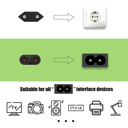 สายไฟ AC โน้ตบุ๊ค EU สไตล์ 2 เขี้ยวคุณภาพสูง ความยาว: 1.5 ม, 2 Prong Style EU Plug, Length: 1.5m