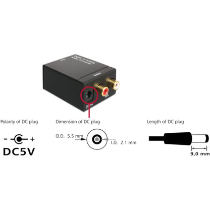Digital Optical Coaxial Toslink ไปยัง Analog RCA Audio Converter (สีดำ), Spdif+Coaial to 2RCA