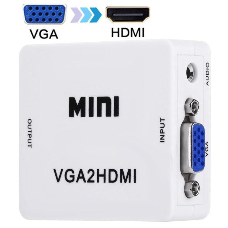 HD 1080 P HDMI Mini VGA to HDMI Scaler กล่อง Audio Video Digital Converter, HD 1080P (White)