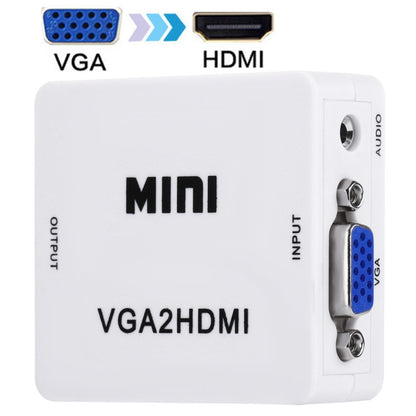 HD 1080 P HDMI Mini VGA to HDMI Scaler กล่อง Audio Video Digital Converter, HD 1080P (White)