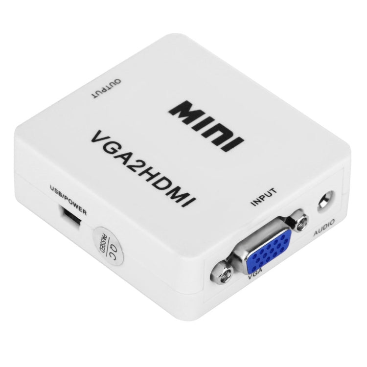 HD 1080 P HDMI Mini VGA to HDMI Scaler กล่อง Audio Video Digital Converter, HD 1080P (White)