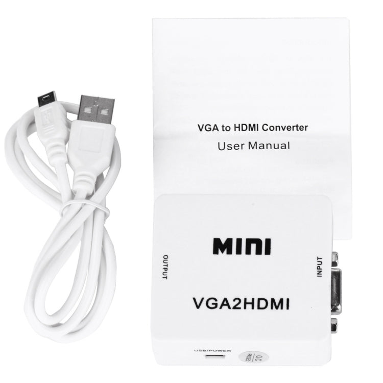 HD 1080 P HDMI Mini VGA to HDMI Scaler กล่อง Audio Video Digital Converter, HD 1080P (White)