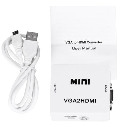 HD 1080 P HDMI Mini VGA to HDMI Scaler กล่อง Audio Video Digital Converter, HD 1080P (White)