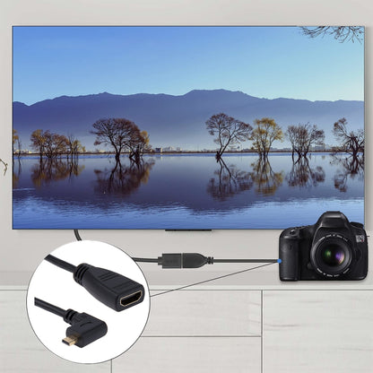 17 ซม. 90 องศา Micro HDMI ไปทางขวาชายกับอะแดปเตอร์สายเคเบิลหญิง HDMI, Right Angle, Length: 17cm