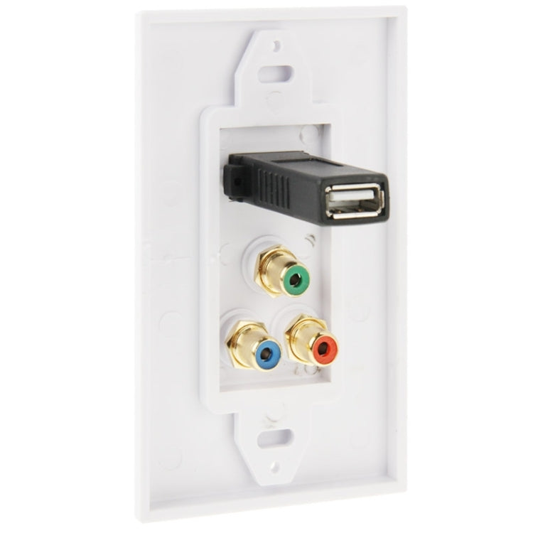 ปลั๊กตัวเมีย USB 2.0 + ปลั๊กตัวเมีย RCA 3 แผ่นแผงผนัง
