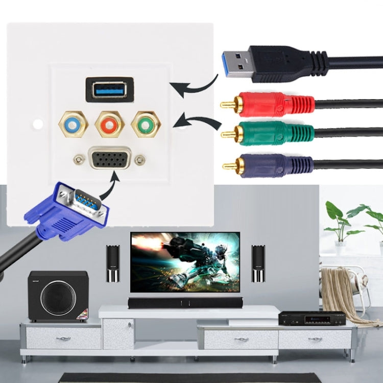 ปลั๊กตัวเมีย USB 3.0 + ปลั๊กตัวเมีย RCA 3 ตัว + แผงปลั๊กผนังตัวเมีย VGA