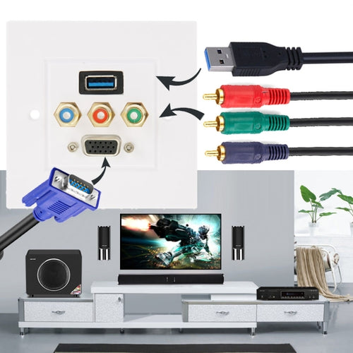 ปลั๊กตัวเมีย USB 3.0 + ปลั๊กตัวเมีย RCA 3 ตัว + แผงปลั๊กผนังตัวเมีย VGA