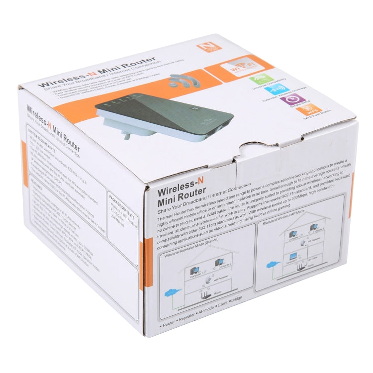 300Mbps Wireless-N Mini Router รองรับโหมดการทำงาน AP / Client / Router / Bridge / Repeater ลงนามการจัดส่งแบบสุ่ม, US Plug
