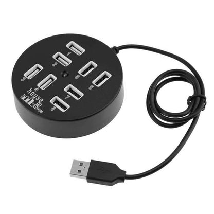 ความเร็วสูง 8 พอร์ต USB 2.0 ฮับแบบกลมแบบพกพาความยาว: 60 ซม. แบบกลม 8 พอร์ต USB 2.0 Hub อะแดปเตอร์ขยายตัวแยกหลายพอร์ตสำหรับแล็ปท็อปโน้ตบุ๊กพีซีรองรับ HDD มือถือ 1TB, Round Circular(Black)