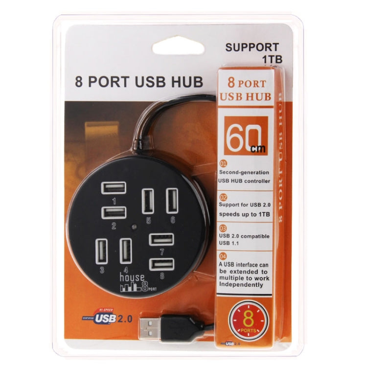 ความเร็วสูง 8 พอร์ต USB 2.0 ฮับแบบกลมแบบพกพาความยาว: 60 ซม. แบบกลม 8 พอร์ต USB 2.0 Hub อะแดปเตอร์ขยายตัวแยกหลายพอร์ตสำหรับแล็ปท็อปโน้ตบุ๊กพีซีรองรับ HDD มือถือ 1TB, Round Circular(Black)
