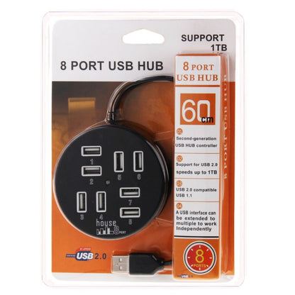 ความเร็วสูง 8 พอร์ต USB 2.0 ฮับแบบกลมแบบพกพาความยาว: 60 ซม. แบบกลม 8 พอร์ต USB 2.0 Hub อะแดปเตอร์ขยายตัวแยกหลายพอร์ตสำหรับแล็ปท็อปโน้ตบุ๊กพีซีรองรับ HDD มือถือ 1TB, Round Circular(Black)