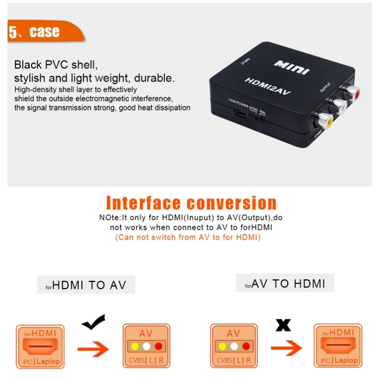 VK-126 อะแดปเตอร์แปลงวิดีโอ Mini HD HDMI เป็น AV/CVBS, HDMI to AV/CVBS