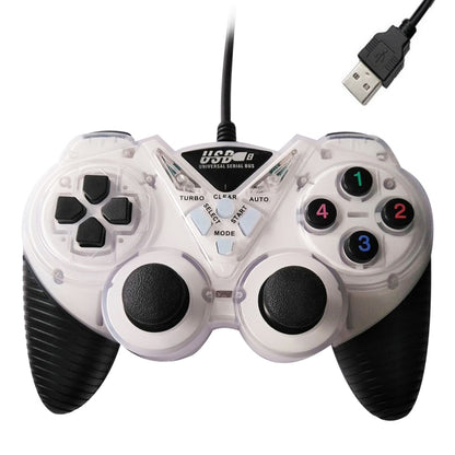 สายการสั่นสะเทือนเกมแพ็ดพีซีคอนโทรลเลอร์ USB จอยสติ๊กที่จับเกม (สีขาว)