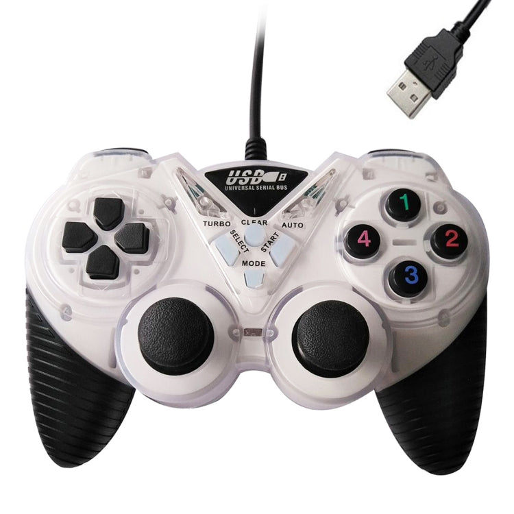 สายการสั่นสะเทือนเกมแพ็ดพีซีคอนโทรลเลอร์ USB จอยสติ๊กที่จับเกม (สีขาว)