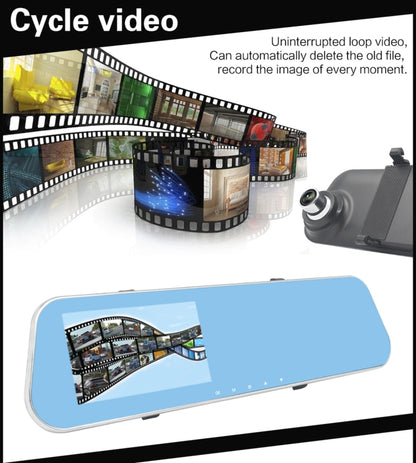 Full HD 1080P 4.3 นิ้วหน้าจอแสดงผลกล้องคู่รถ DVR, การดูมุมกว้าง 140 องศา, รองรับการมองเห็นตอนกลางคืน / การตรวจสอบที่จอดรถ / การบันทึก Loop / การตรวจจับการเคลื่อนไหว / G-Sensor / การ์ด TF, 4.3 inch
