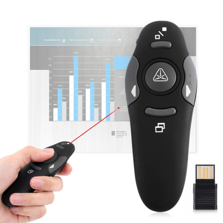 พรีเซนเตอร์มัลติมีเดียพร้อมตัวชี้เลเซอร์และตัวรับสัญญาณ USB สำหรับโปรเจคเตอร์ / PC / แล็ปท็อป ระยะควบคุม: 15 ม, 016