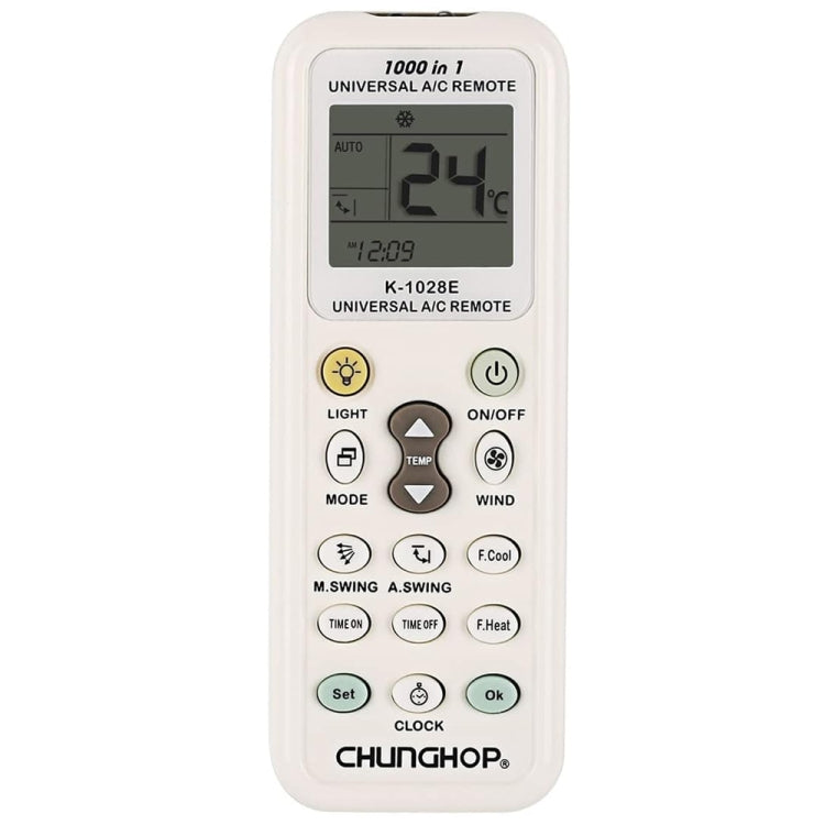 Chunghop K-1028E รีโมทคอนโทรล A/C สากล 1000 ใน 1 พร้อมไฟฉาย, K-1028E with Flashlight
