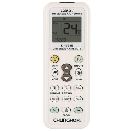 Chunghop K-1028E รีโมทคอนโทรล A/C สากล 1000 ใน 1 พร้อมไฟฉาย, K-1028E with Flashlight