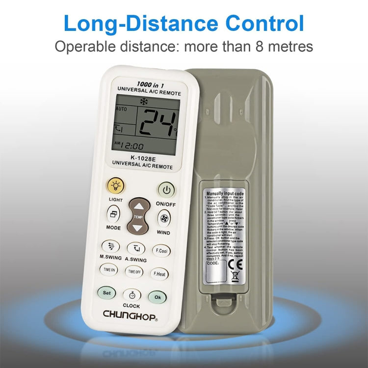 Chunghop K-1028E รีโมทคอนโทรล A/C สากล 1000 ใน 1 พร้อมไฟฉาย, K-1028E with Flashlight