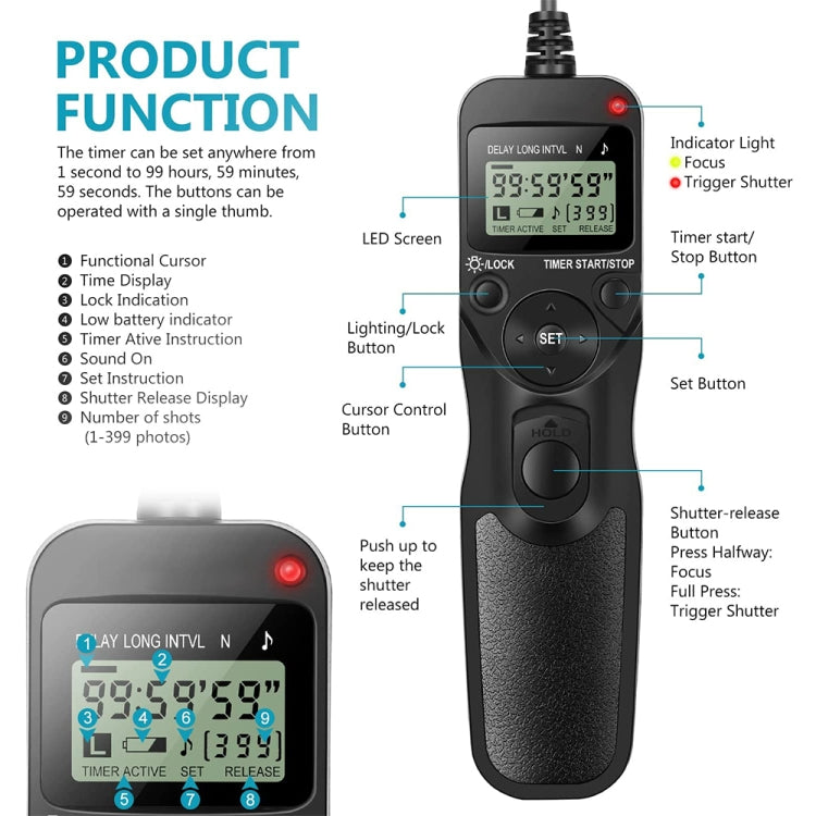 Aputure AP-TR3N LCD Timer รีโมทคอนโทรลสำหรับ Nikon D5100,D3100,D7000,D5000,D90, AP-TR3N