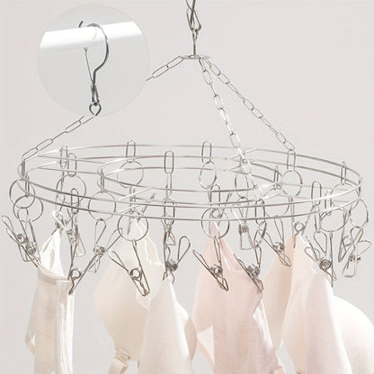 ไม้แขวนเสื้อสแตนเลสทรงกลมพร้อมตัวหนีบ 20 ตัว, 20 Clips Hanger