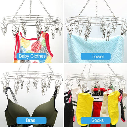 ไม้แขวนเสื้อสแตนเลสทรงกลมพร้อมตัวหนีบ 20 ตัว, 20 Clips Hanger