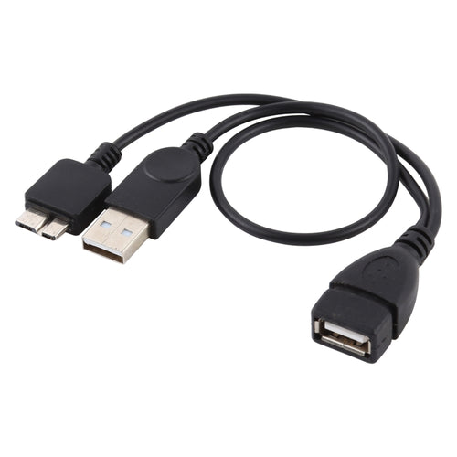 สาย USB 2.0 AF ถึง Micro-B + USB 2.0 OTG สำหรับ Samsung Galaxy Note III / N9000 พร้อม Power ความยาว: 24 ซม. (สีดำ)