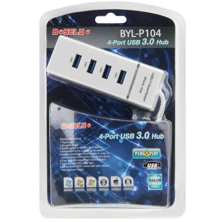 4 พอร์ต USB 3.0 Hub Splitter พร้อม LED, ความเร็วสูงสุด 5Gbps, BYL-P104, USB 3.0 (White), USB 3.0 (Black)