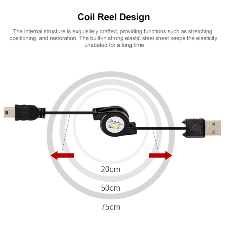 ข้อมูล USB และสายชาร์จแบบพับเก็บได้สำหรับ Motorola V3 / โทรศัพท์มือถือ / MP3 / MP4 / กล้องดิจิตอล / GPS ความยาว: 10 ซม. (สามารถขยายได้ถึง 80 ซม.), สีดำ, USB 2.0 to Mini 5 Pin, USB 1.1 to Mini 5 Pin