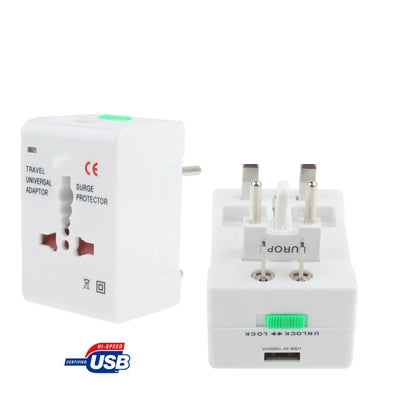 ปลั๊กอะแดปเตอร์ไฟ AC สำหรับเดินทางแบบ Universal US / EU / AU / UK พร้อมช่องเสียบเครื่องชาร์จ USB, With USB Port