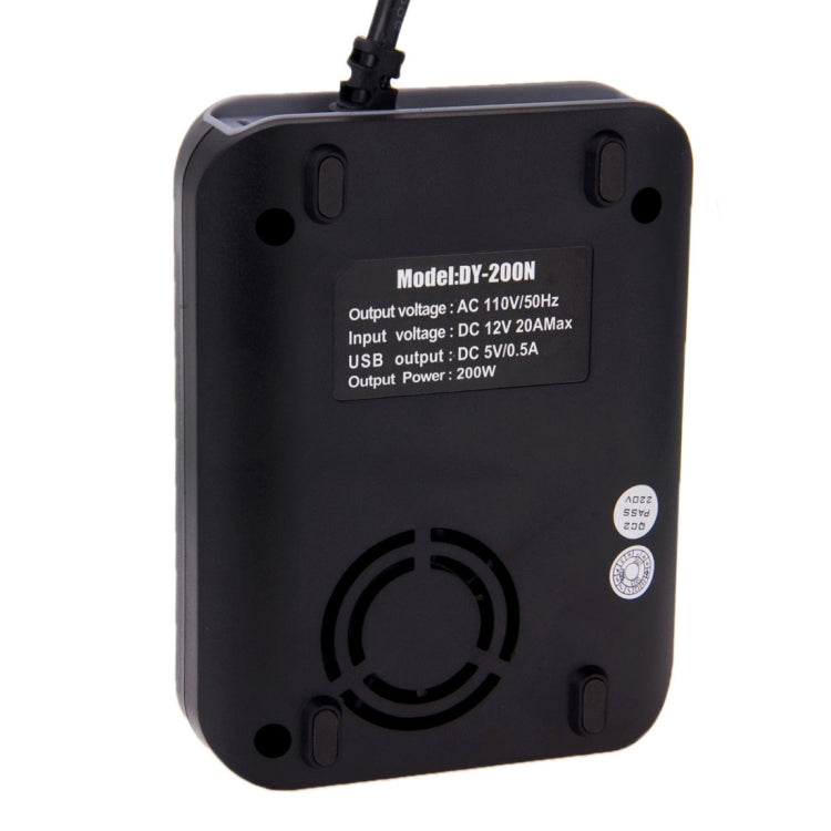 DY-200N, 200W DC 12V เป็น AC รถอินเวอร์เตอร์ไฟฟ้าพร้อมพอร์ต USB 500mA และปลั๊กไฟ EU / US, 110V, DY-200N