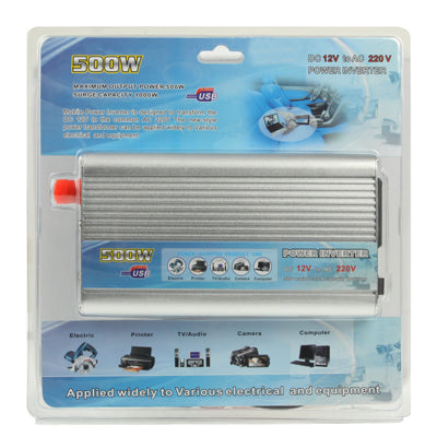 เครื่องแปลงไฟรถยนต์ 500W DC 12V เป็น AC 220V พร้อมพอร์ต USB, 500W DC 12V to AC 220V