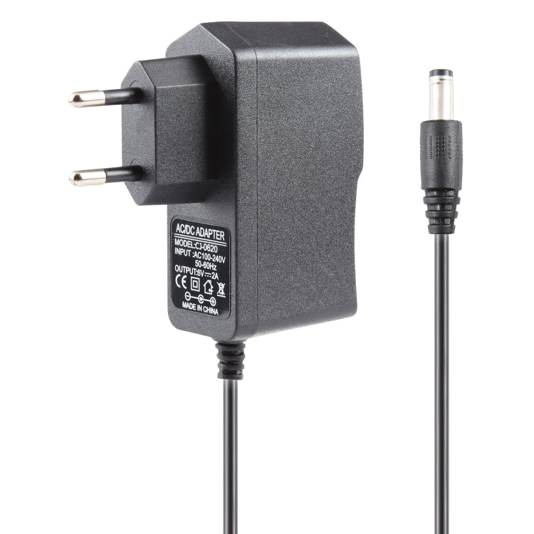 EU Plug AC 100-240V เป็น DC 6V 2A Power Adapter, เคล็ดลับ: 5.5 x 2.1 มม., ความยาวสายเคเบิล: 1.1 ม., EU Plug DC 6V 2A