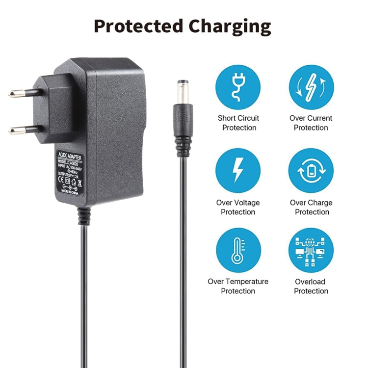 EU Plug AC 100-240V เป็น DC 6V 2A Power Adapter, เคล็ดลับ: 5.5 x 2.1 มม., ความยาวสายเคเบิล: 1.1 ม., EU Plug DC 6V 2A