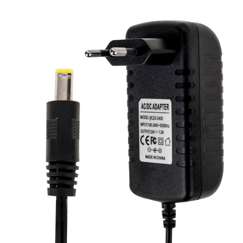 EU Plug AC 100-240V ถึง DC 24V 1.5A Power Adapter, เคล็ดลับ: 5.5 x 2.1 มม., ความยาวสายเคเบิล: ประมาณ 1.2 ม., EU Plug DC 24V 1.5A