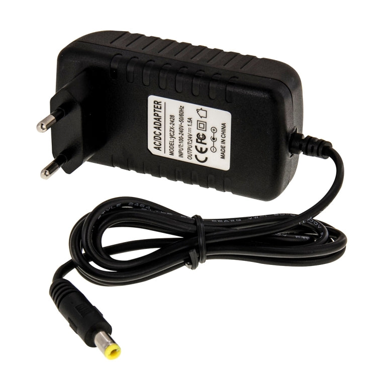 EU Plug AC 100-240V ถึง DC 24V 1.5A Power Adapter, เคล็ดลับ: 5.5 x 2.1 มม., ความยาวสายเคเบิล: ประมาณ 1.2 ม., EU Plug DC 24V 1.5A