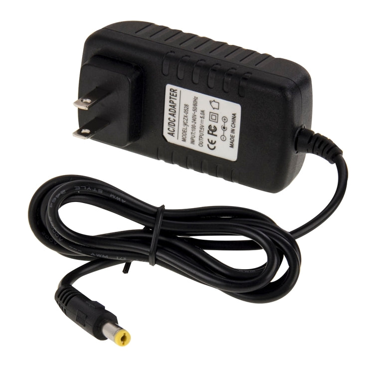 US ปลั๊กอะแดปเตอร์ไฟ AC 100-240V เป็น DC 5V 5A เคล็ดลับ: 5.5 x 2.1 มม. ความยาวสายเคเบิล: ประมาณ 1.2 ม.